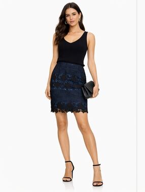 LOFT Lace Mini Skirt Size 2 NWT Black Blue Floral Overlay Lined Feminine Chic
